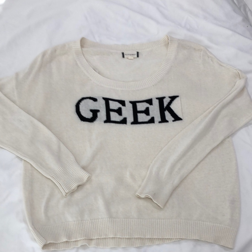 Women's Cream Sweater with Black 'GEEK' Design